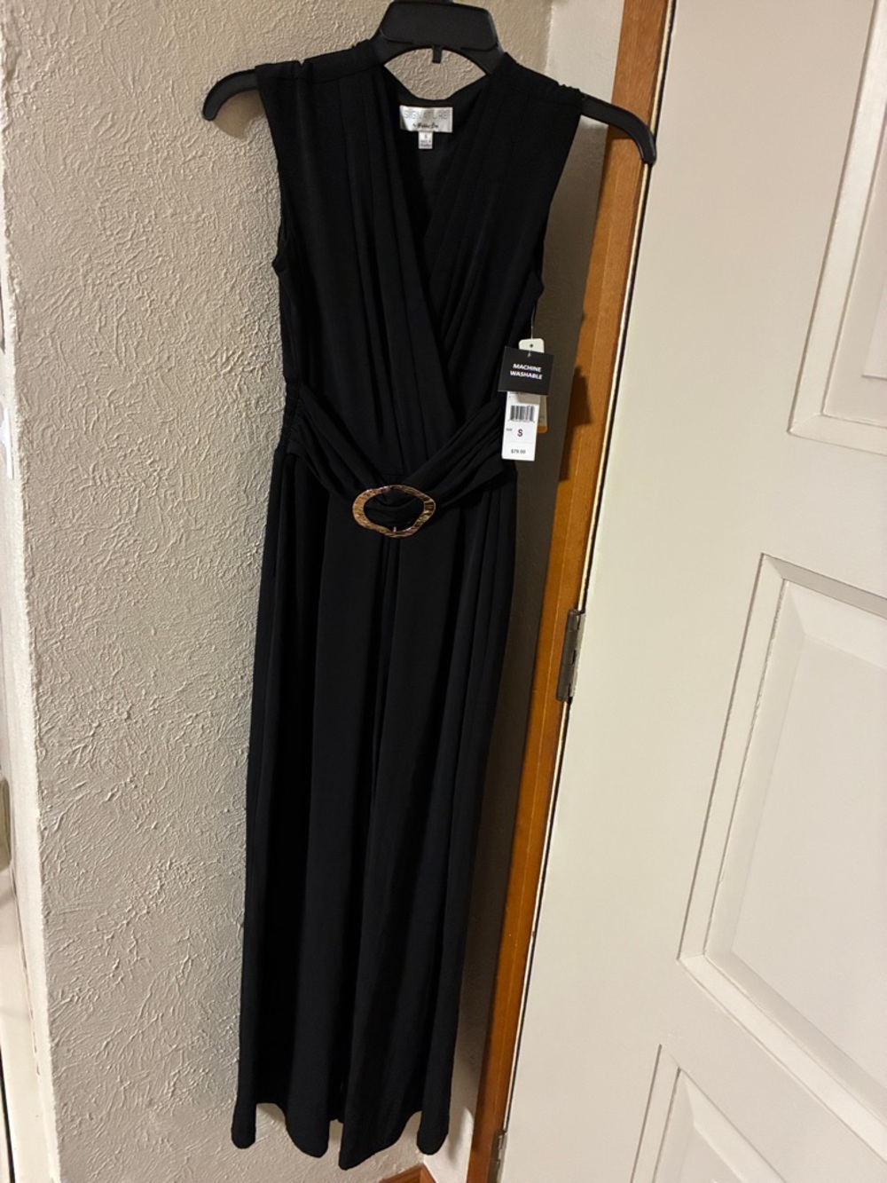 White House Black Market Black Sleeveless Maxi Dress with Decorative Buckle